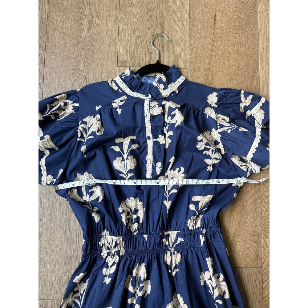 NWT Umgee Navy Floral Print Cotton Midi Dress Flutter Sleeve M - Picture 3 of 7